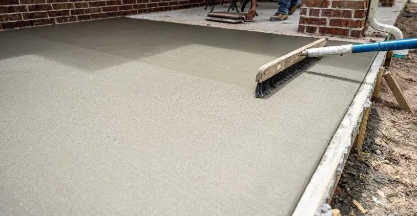 Freshly poured concrete being brushed smooth in Benton, Arkansas